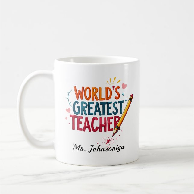 Colourful Typography Worlds Greatest Teacher Coffee Mug (Left)