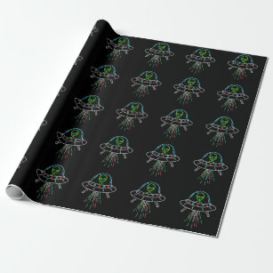Colourful UFO Cute Alien Abduction Wrapping Paper