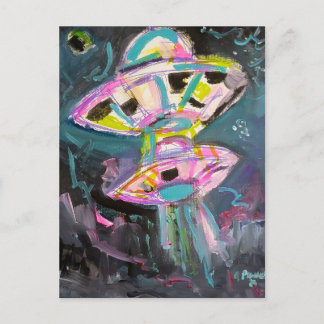 Colourful UFOs in a Night Sky Postcard