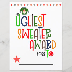 Colourful Ugliest Sweater Winner Award Certificate