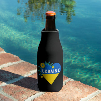 Colourful Ukraine Flag Flower Heart Bottle Cooler