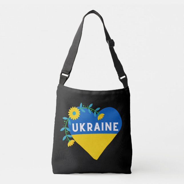 Colourful Ukraine Flag Flower Heart  Crossbody Bag (Front)