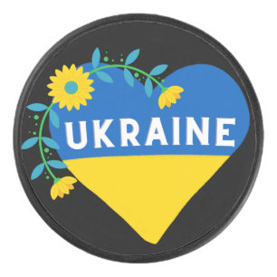 Colourful Ukraine Flag Flower Heart Hockey Puck