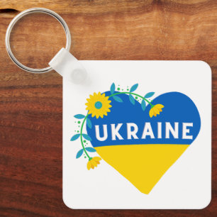Colourful Ukraine Flag Flower Heart   Key Ring
