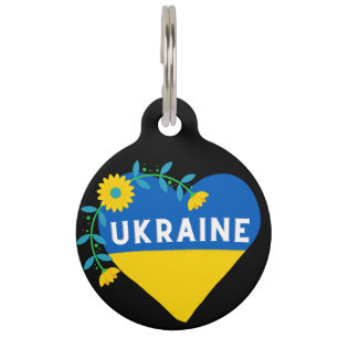 Colourful Ukraine Flag Flower Heart Pet Tag