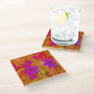 Colourful Ultra-Violet, Magenta and Red Wildflower Glass Coaster