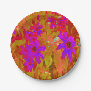 Colourful Ultra-Violet, Magenta and Red Wildflower Paper Plate