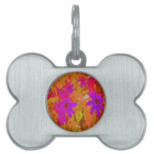Colourful Ultra-Violet, Magenta and Red Wildflower Pet ID Tag