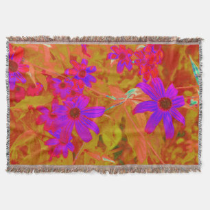 Colourful Ultra-Violet, Magenta and Red Wildflower Throw Blanket
