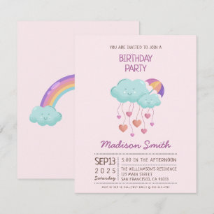 Colourful Umbrella Birthday Card with Cute Clouds