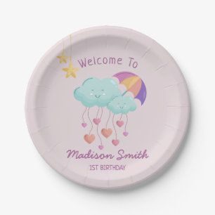 Colourful Umbrella Birthday Card with Cute Clouds Paper Plate