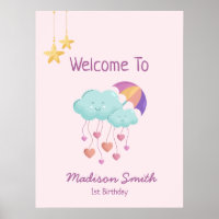 Colourful Umbrella Birthday Card with Cute Clouds