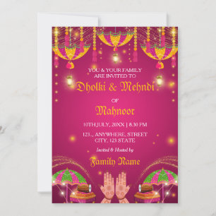 Colourful Umbrella Mehndi & Dholki Night Invitatio Invitation