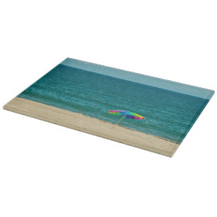 Colourful Umbrella On Beach Glass Cutting Board