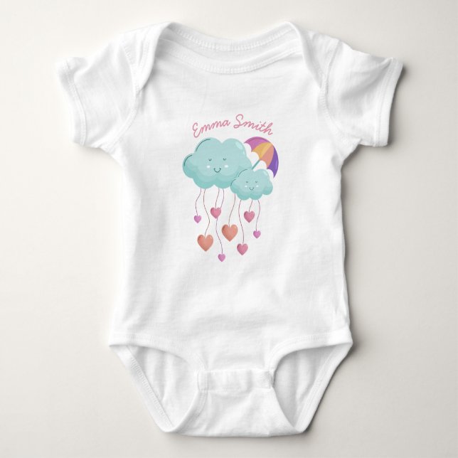 Colourful Umbrella with Cute Clouds Baby Bodysuit (Front)