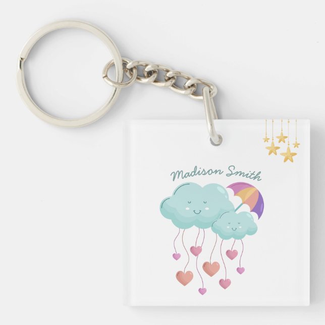 Colourful Umbrella with Cute Clouds Key Ring (Front)