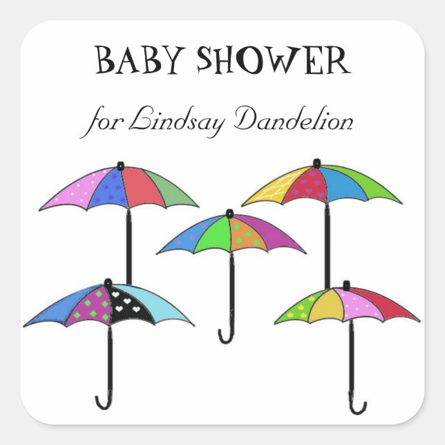 Colourful Umbrellas  Baby Shower Square Sticker (Front)