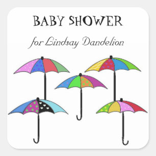 Colourful Umbrellas  Baby Shower Square Sticker
