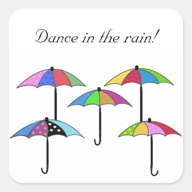 Colourful Umbrellas Dance in the Rain Square Sticker (Front)