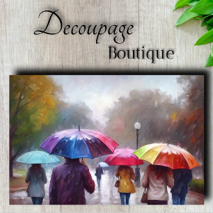 Colourful Umbrellas in Rain Decoupage Tissue Paper