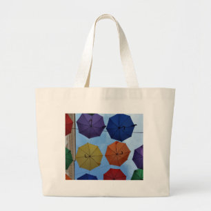 Colourful umbrellas large tote bag