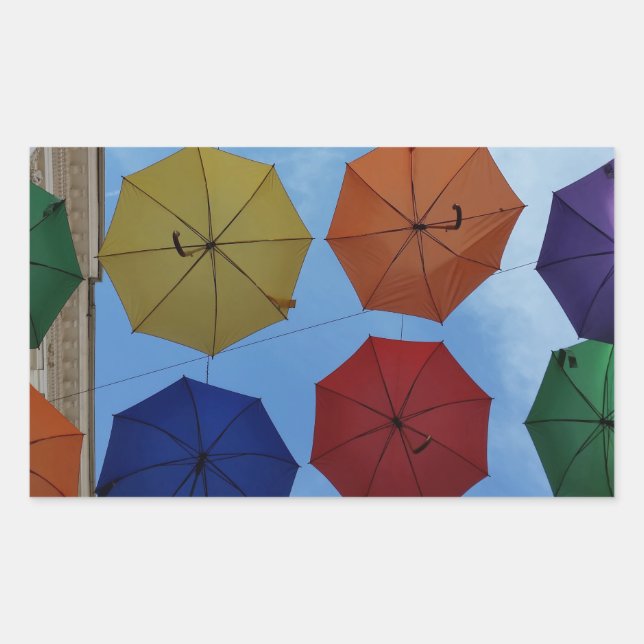 Colourful umbrellas rectangular sticker (Front)