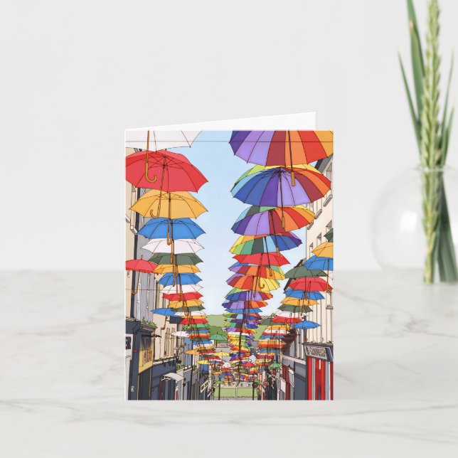 Colourful umbrellas view greeting card (Front)
