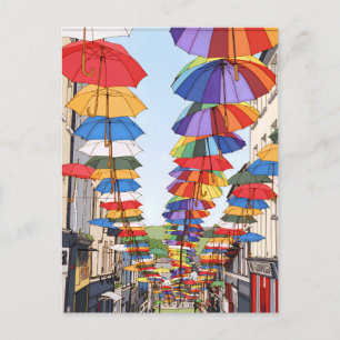 Colourful umbrellas view postcard