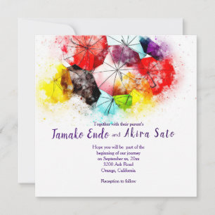 Colourful Umbrellas Wedding Invitation