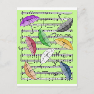 Colourful Umbrellas With Sheet Music Background Postcard