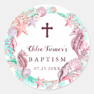 Colourful Under the Sea Baptism Classic Round Sticker