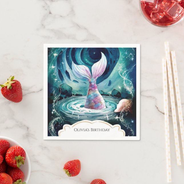 Colourful Under the Sea Mermaid Birthday Napkin (Insitu)