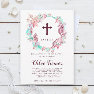 Colourful Under the Sea Wreath Baptism Invitation