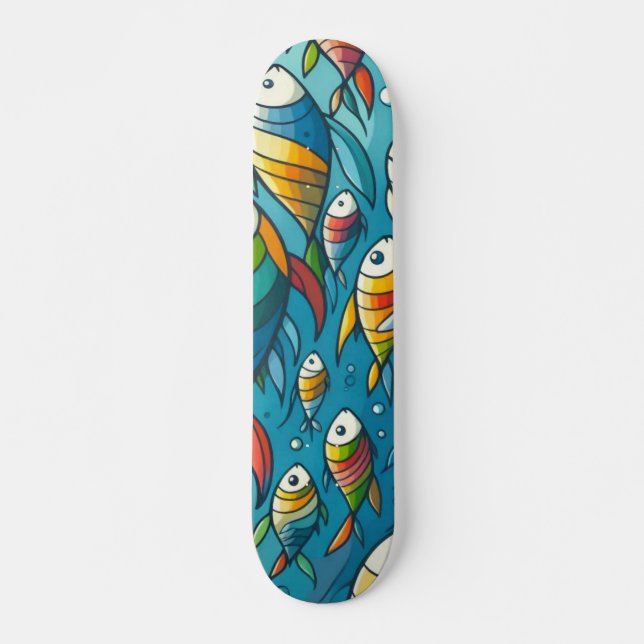 Colourful under water fish school skateboard (Front)