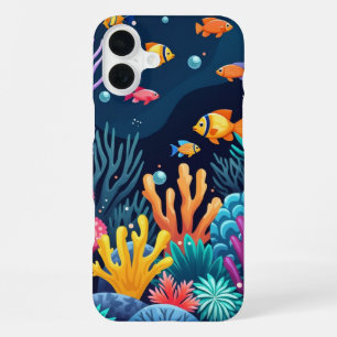 Colourful underwater coral reef and fish ocean lif iPhone 16 plus case