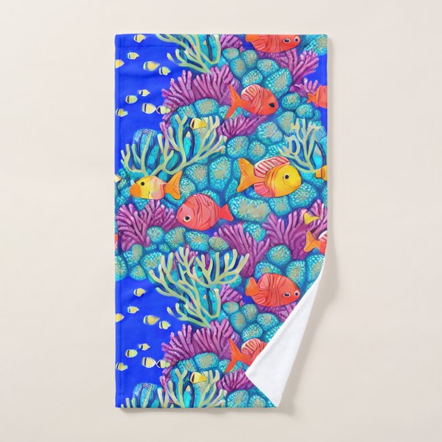 Colourful Underwater Coral Reef Seamless Pattern Bath Towel Set (Hand Towel)