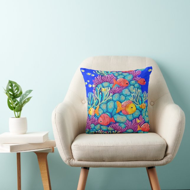 Colourful Underwater Coral Reef Seamless Pattern Cushion (Chair)