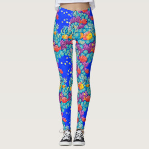 Colourful Underwater Coral Reef Seamless Pattern Leggings