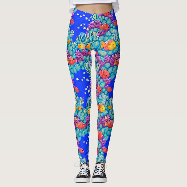 Colourful Underwater Coral Reef Seamless Pattern Leggings (Front)
