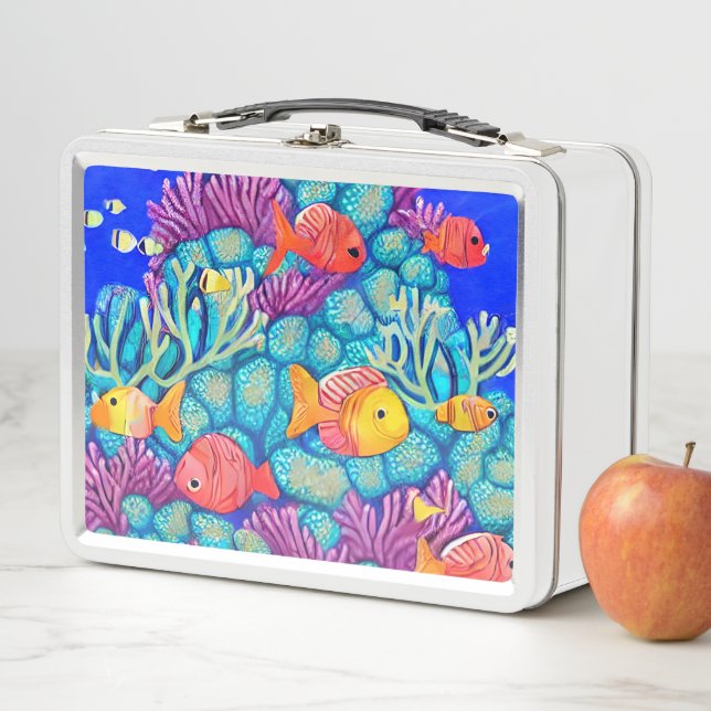 Colourful Underwater Coral Reef Seamless Pattern Metal Lunch Box (In Situ)