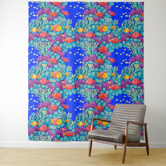Colourful Underwater Coral Reef Seamless Pattern Tapestry (In Situ)