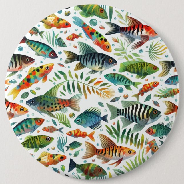 Colourful underwater fish art 6 cm round badge (Front)