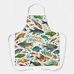 Colourful underwater fish art apron