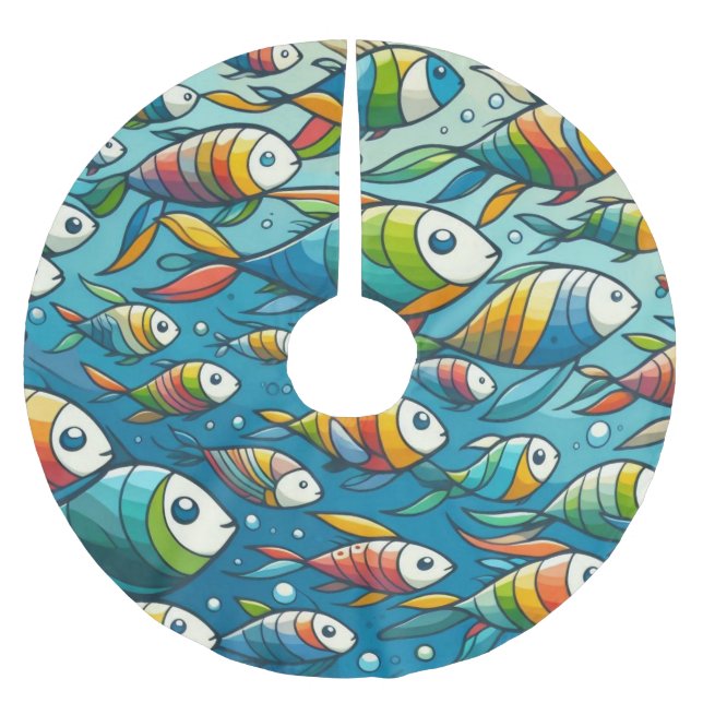 Colourful underwater fish art brushed polyester tree skirt (Front)