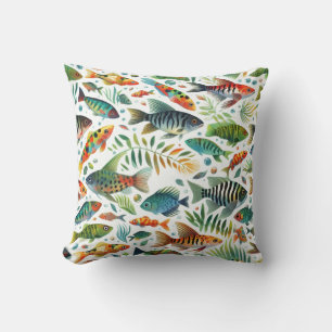 Colourful underwater fish art cushion