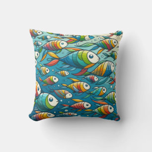 Colourful underwater fish art cushion