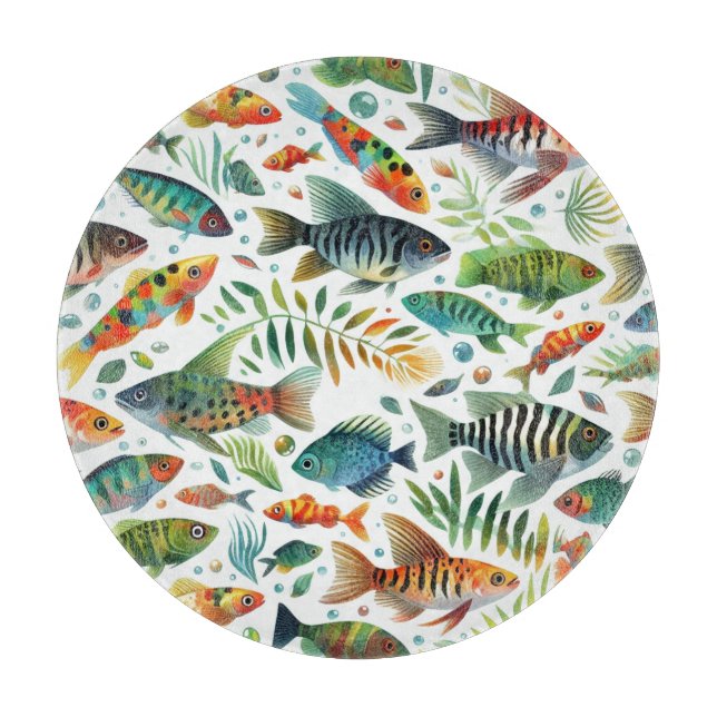 Colourful underwater fish art cutting board (Front)