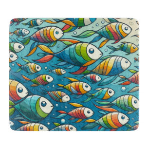 Colourful underwater fish art cutting board