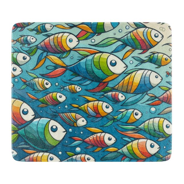 Colourful underwater fish art cutting board (Front)