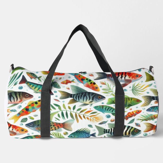 Colourful underwater fish art duffle bag (Front)
